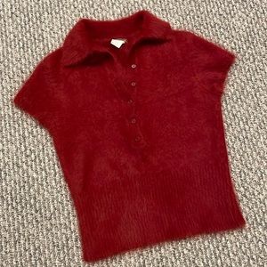 80% Angora Vintage J. CREW Brick Short-Sleeve Polo-Collar Sweater